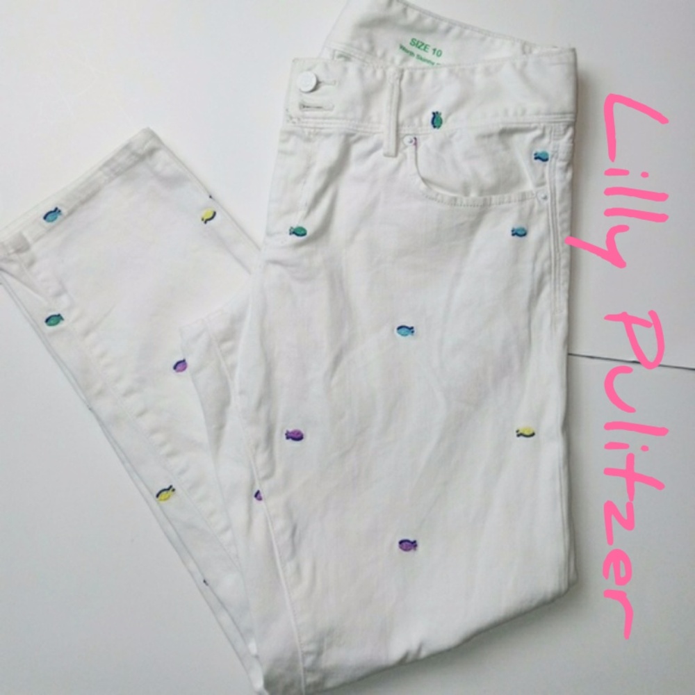 Lilly Pulitzer Size 10 Worth Skinny Mini Jeans with Embroidered Fish